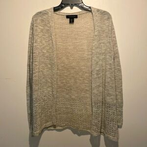 Tahari- Linen Blend Open Cardigan Cable Knit Beige Neutral Minimalist- Size M